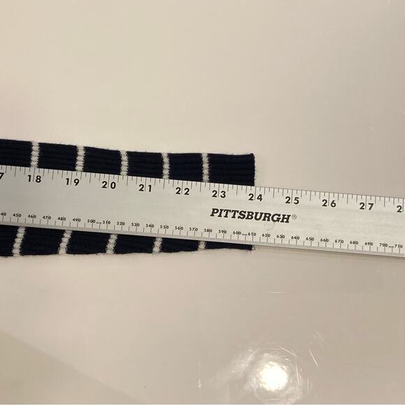 ATMOSPHERE Sweater Women US 6 Stripe Navy White V-neck Rib Long-Slv Slit Hi-Low - Picture 10 of 11